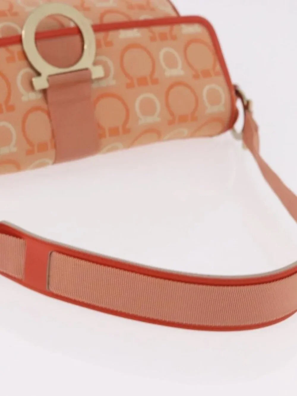 Salvatore Ferragamo Gancini Shoulder Bag Canvas Orange Gold Auth ka4878A